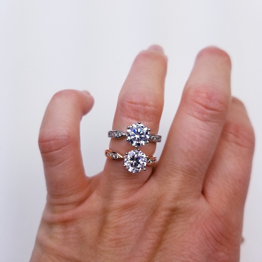 Silver 1.75 CZ Solitaire Round Prong Ring - Picture 2 of 7
